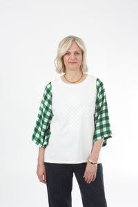 Bennie Top - Ivory with White Green Check sleeves