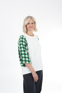 Bennie Top - Ivory with White Green Check sleeves