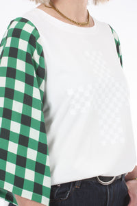Bennie Top - Ivory with White Green Check sleeves