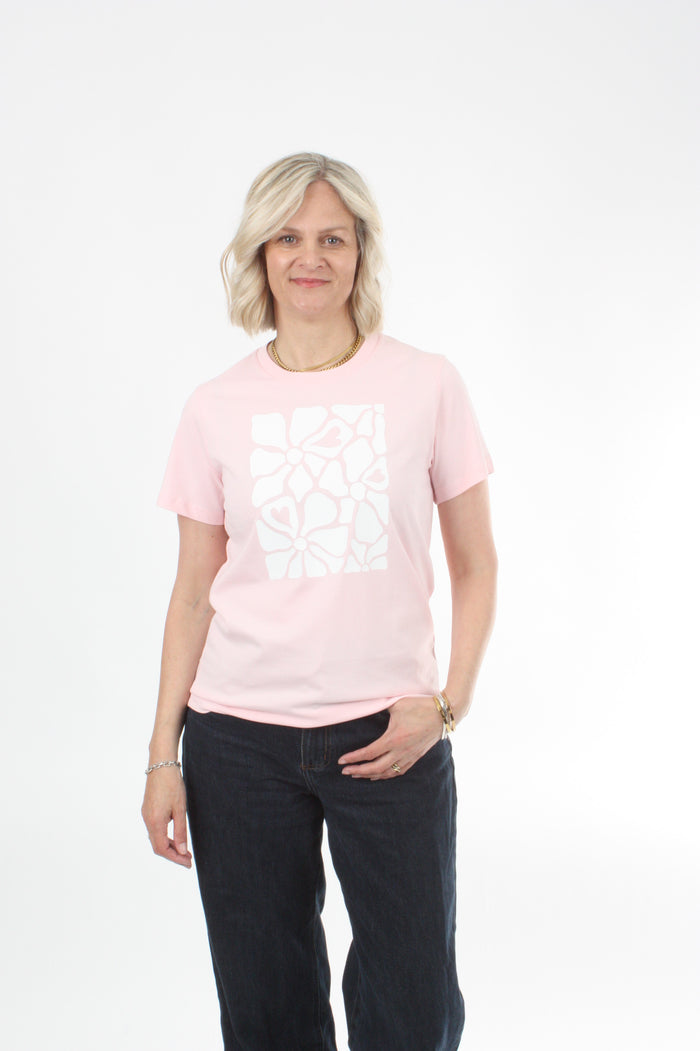 Tee Shirt - Pink - White Print - Pre Order