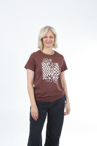 Tee Shirt - Chocolate - Checkerboard Print