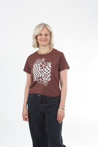 Tee Shirt - Chocolate - Checkerboard Print