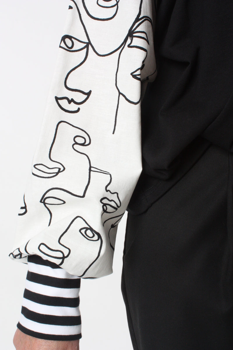 Quinn Top - Black - Face Print Sleeve -