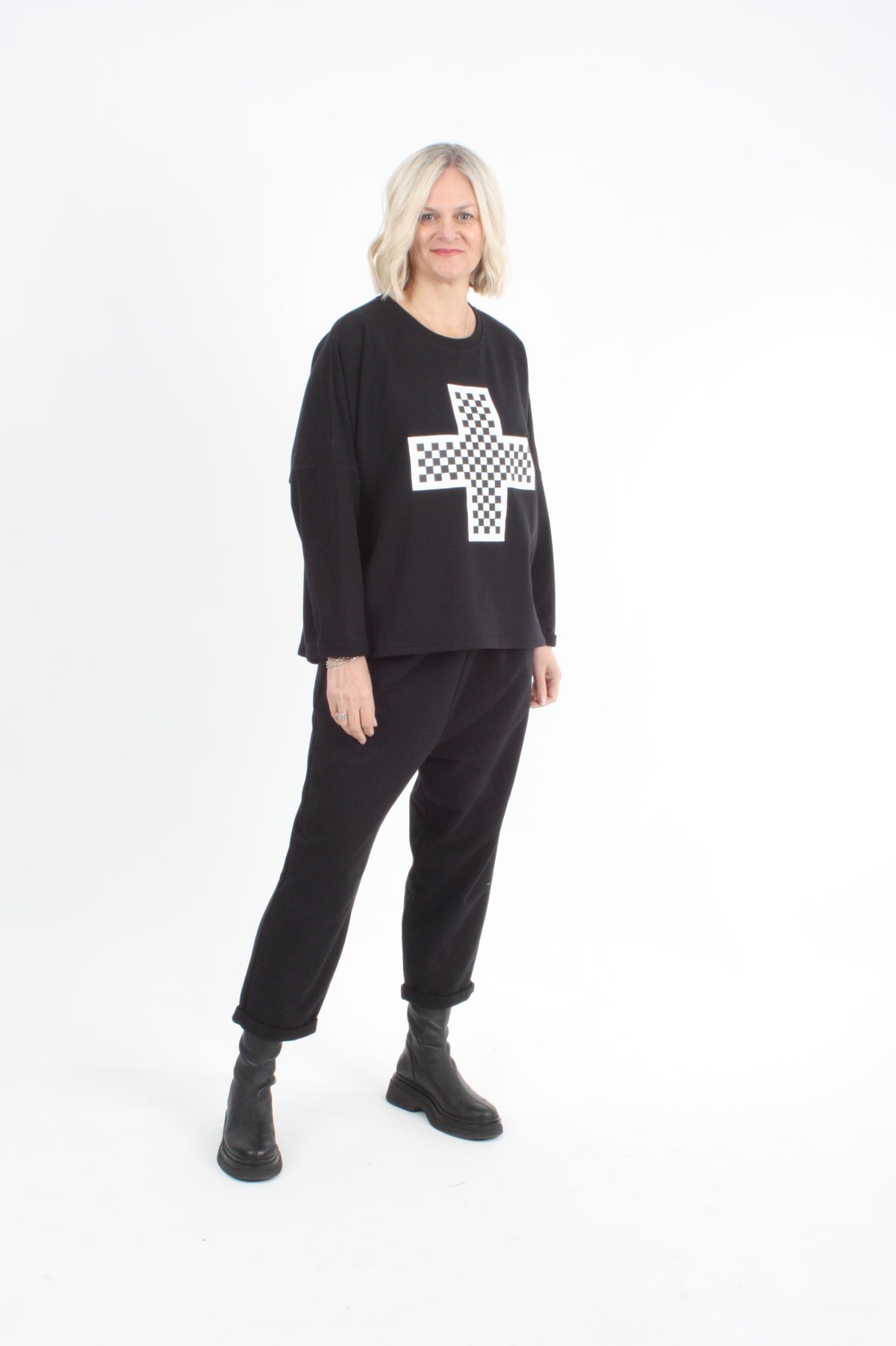Opal Sweater - Black Grid Cross