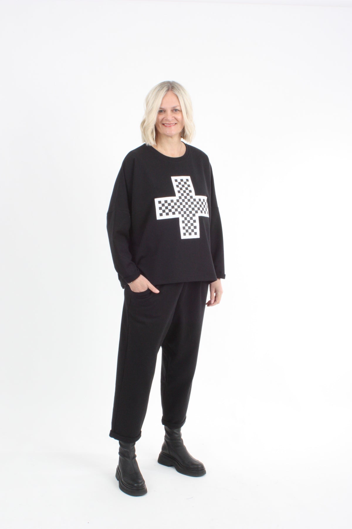 Opal Sweater - Black Grid Cross