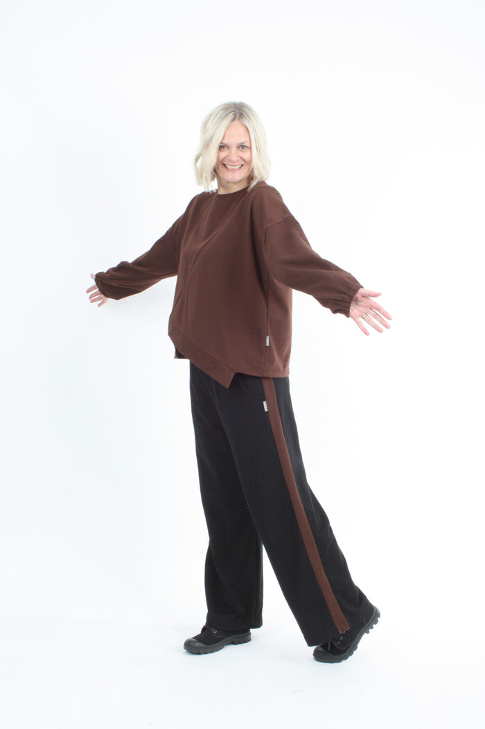 Olivia Sweat Pants - Black with Chocolate Stripe - Pre Order