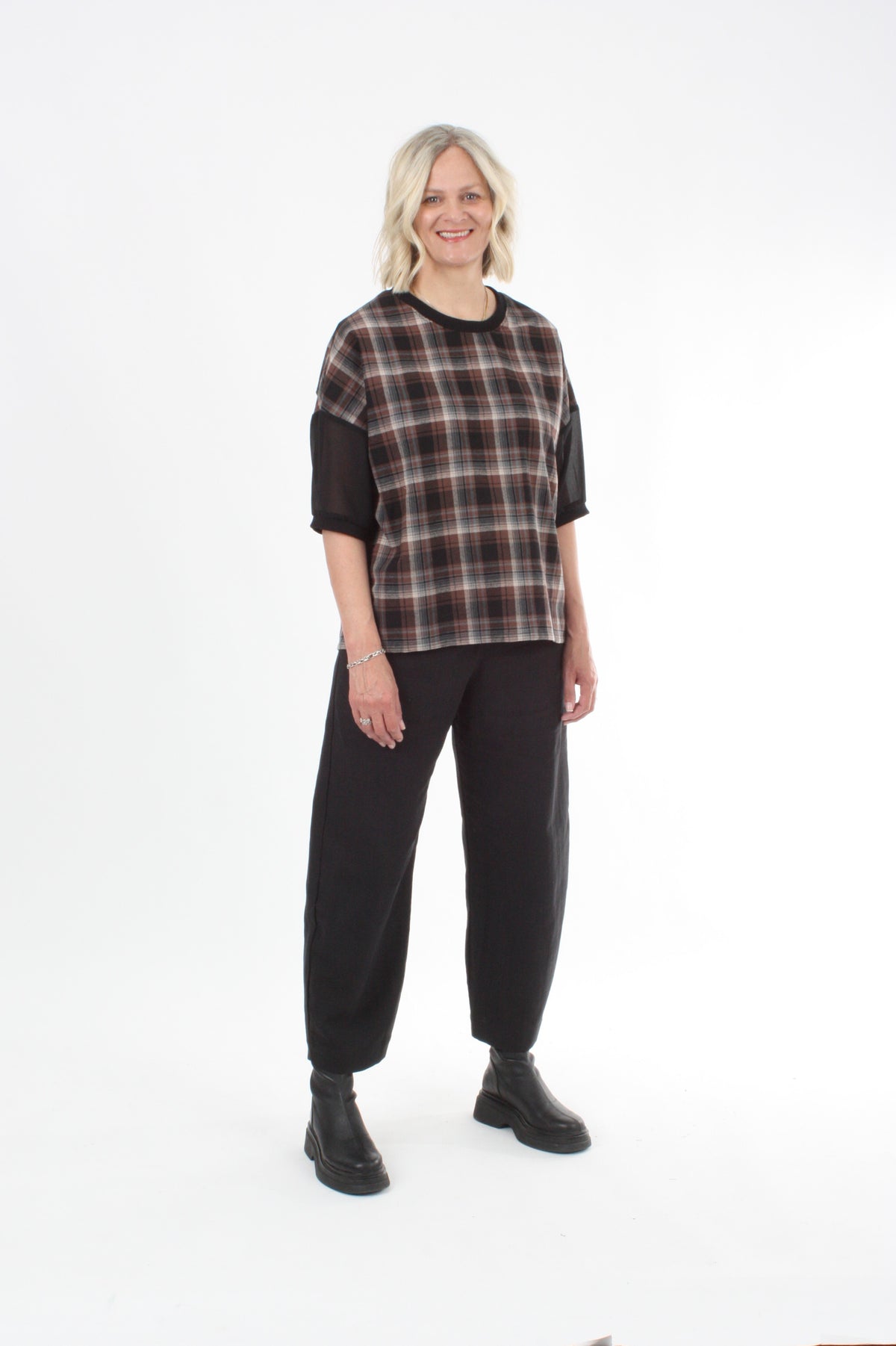 Florence Top - Chocolate Check and Black