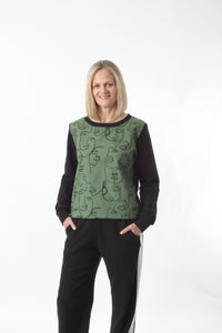 Sisters Sweater - Khaki black faces print