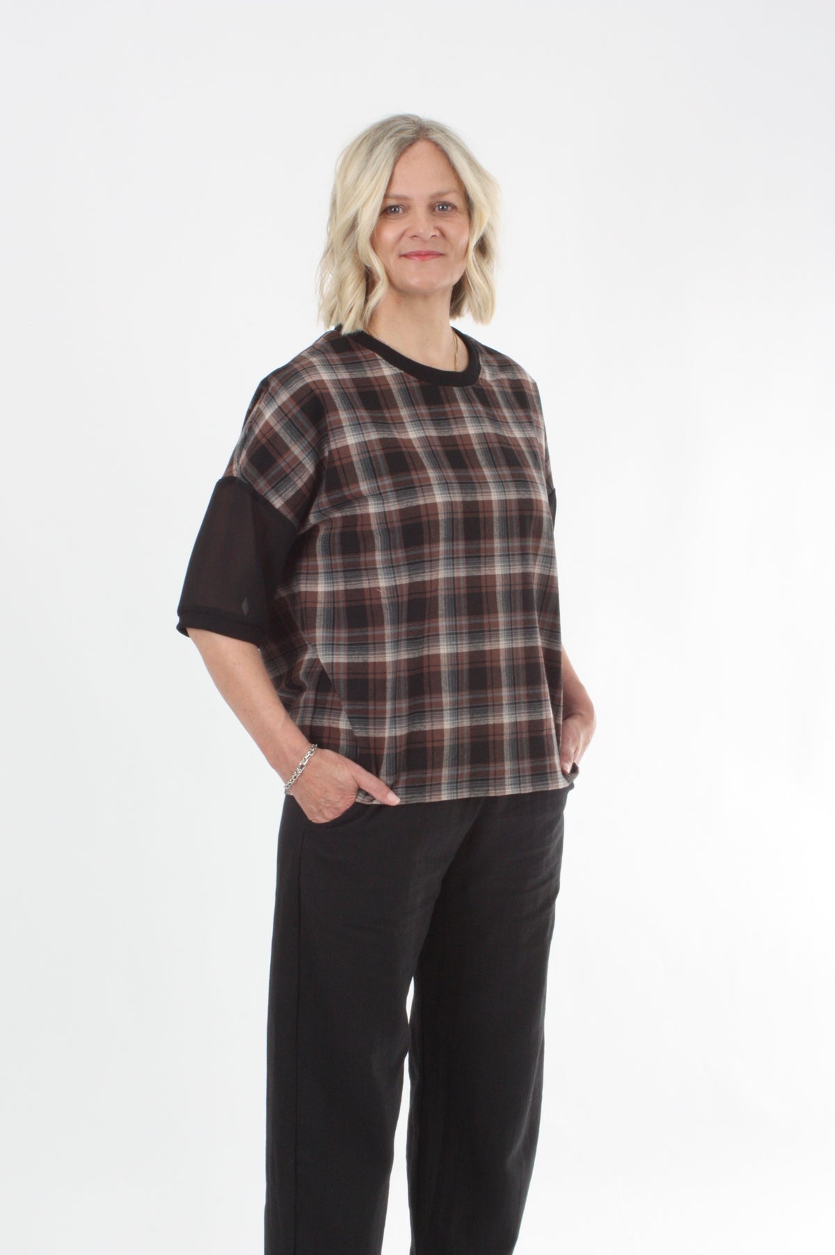 Florence Top - Chocolate Check and Black