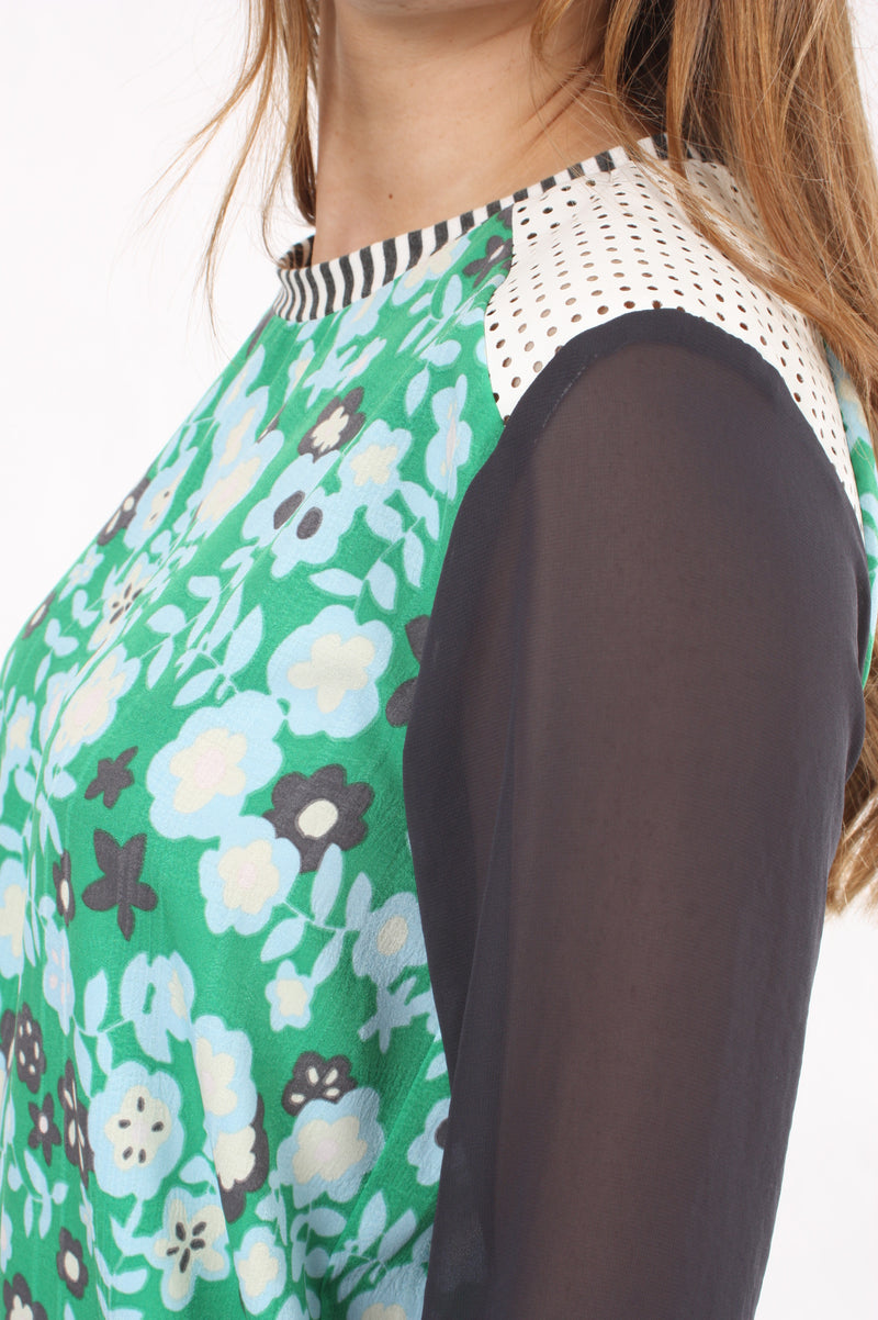Yorker Top - Green Floral and Charcoal