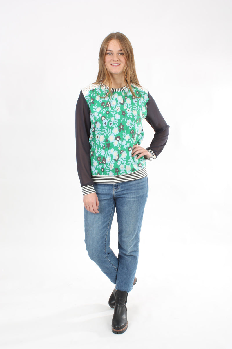 Yorker Top - Green Floral and Charcoal