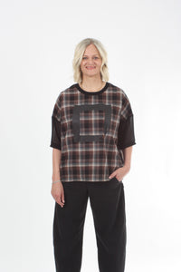 Florence Top - Chocolate Check and Black with Print