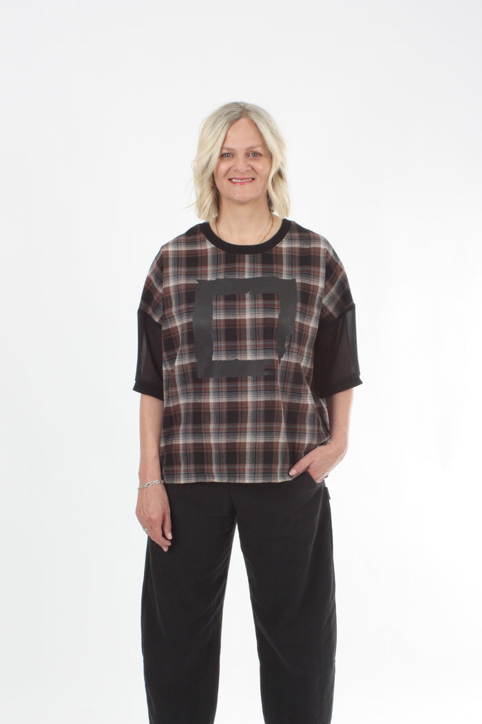 Florence Top - Chocolate Check and Black with Print