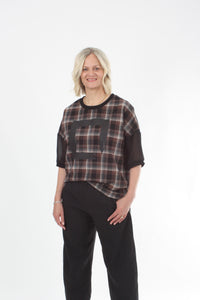 Florence Top - Chocolate Check and Black with Print