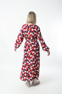 Jemima Dress - Navy Red Geo Print