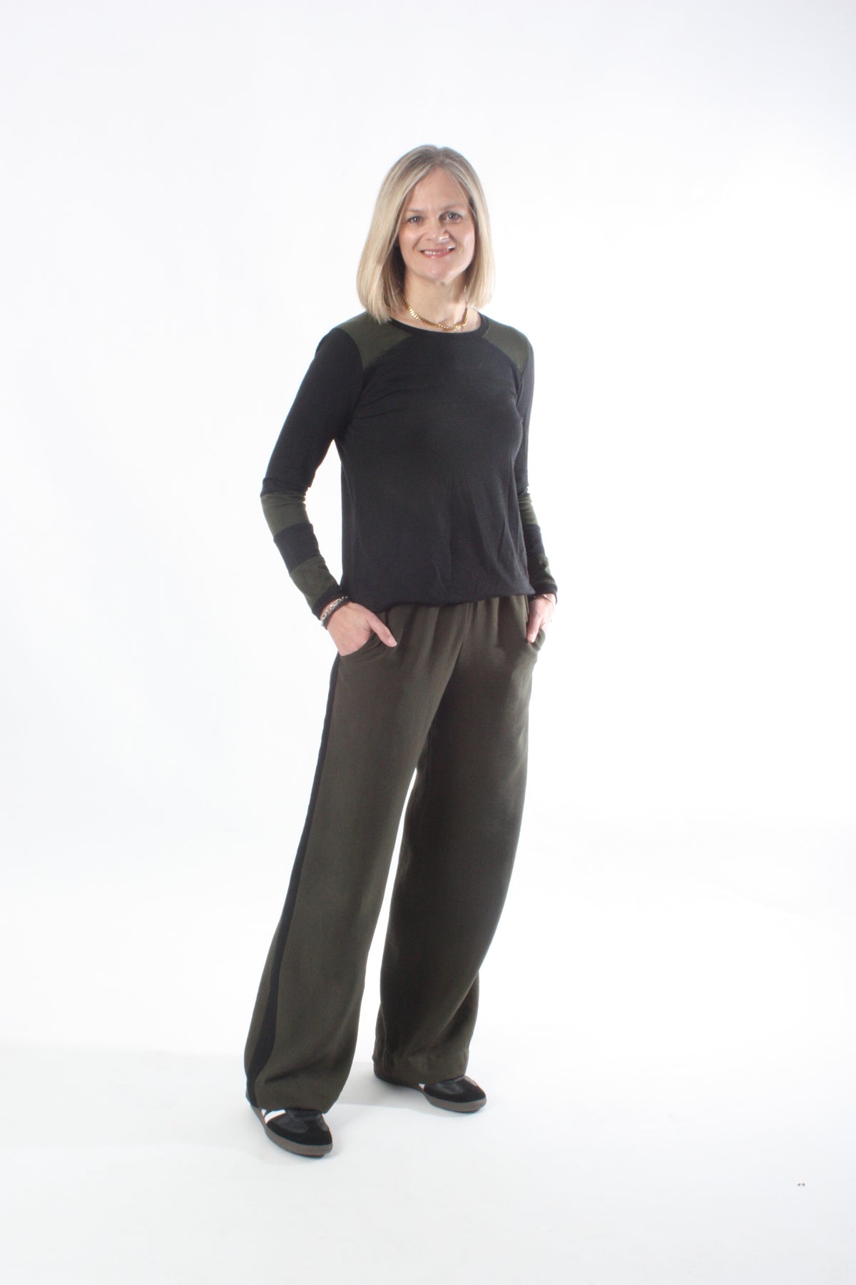 Olivia Pants - Plantation and Black Stripe - Pre-Order