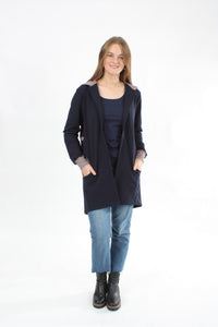 Hooded Sweater Jacket - Navy  with Navy and Pink trims