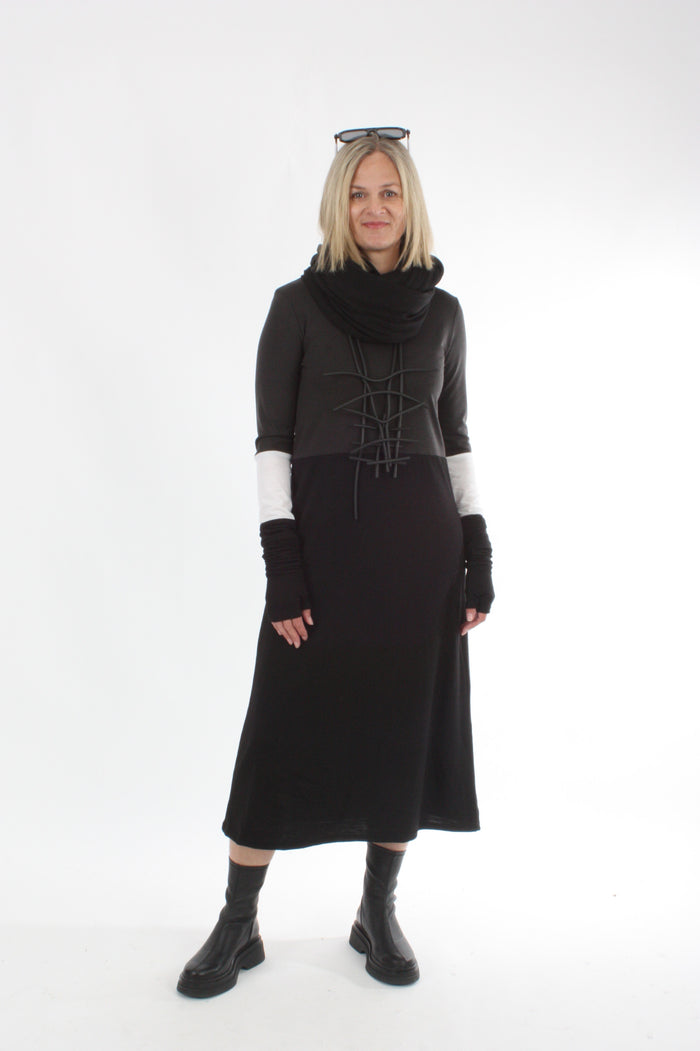 Milly Dress - Merino Chocolate Black and White - Pre Order