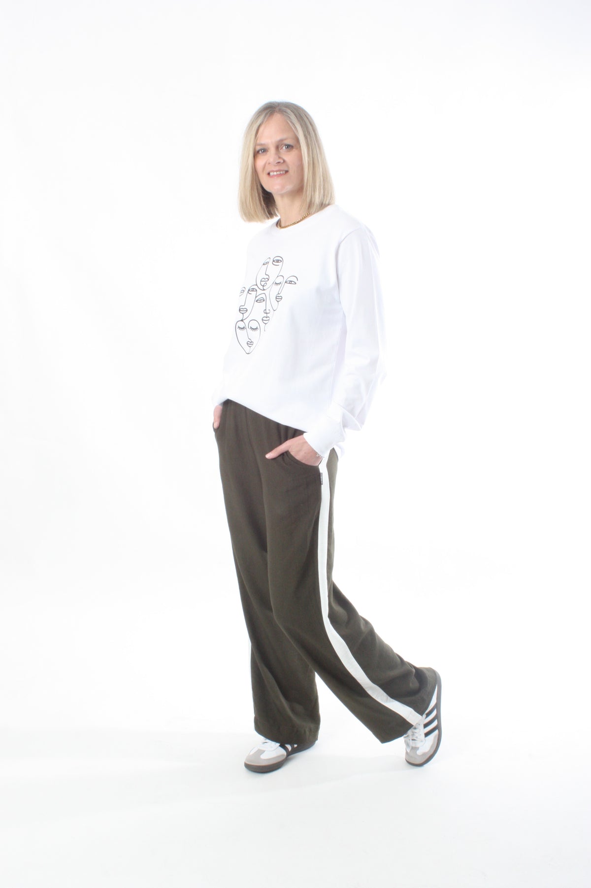 Olivia Pants - Plantation and White Stripe - Pre-Order