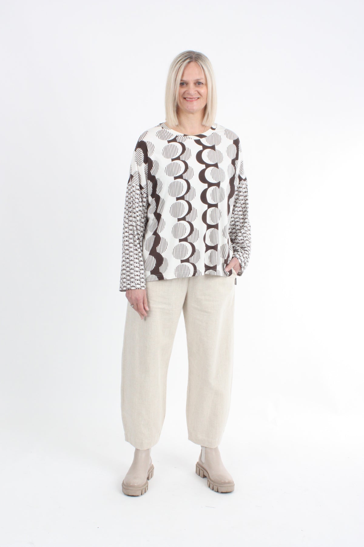 Tracee Top - Chocolate and Ivory Print