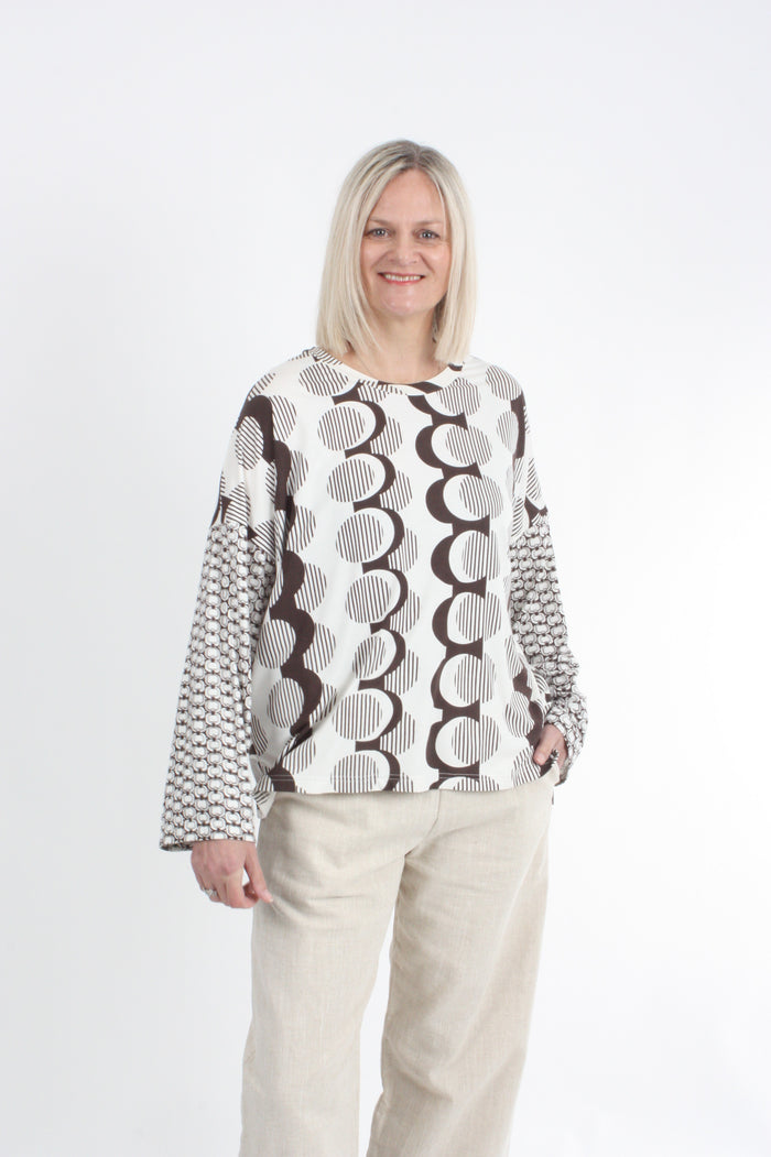 Tracee Top - Chocolate and Ivory Print