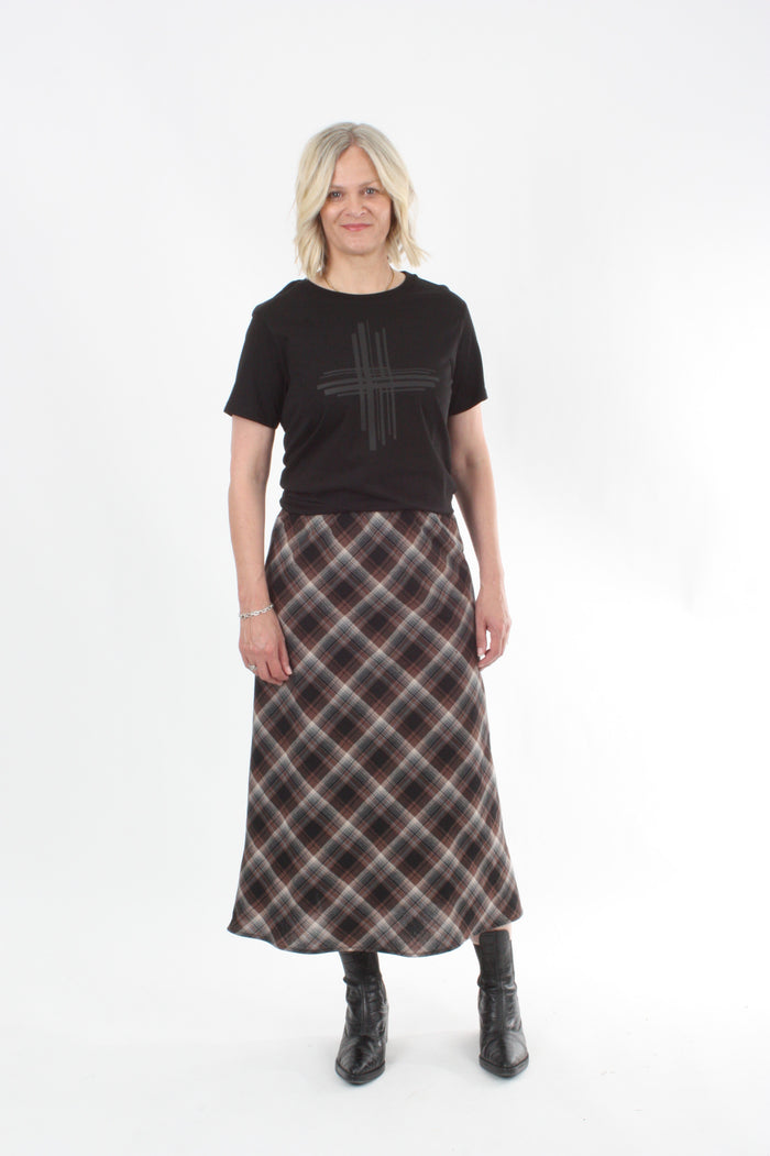 Bias Skirt -  Black and Chocoate Check