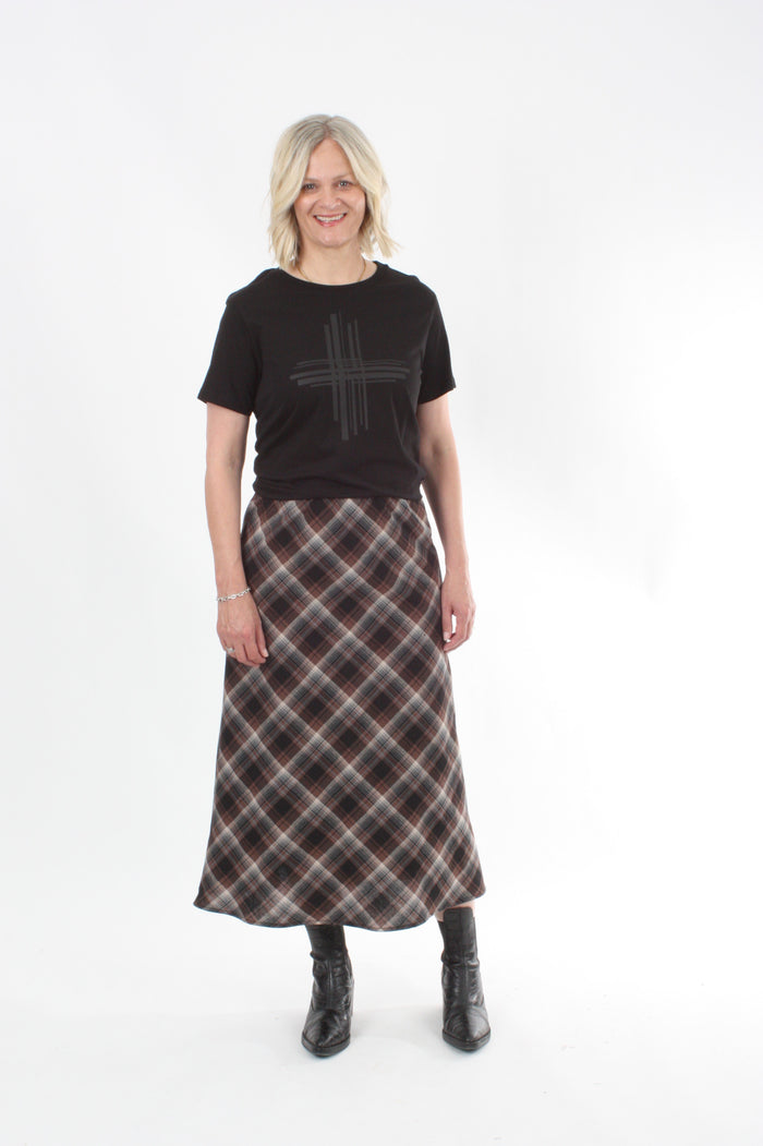 Bias Skirt -  Black and Chocoate Check