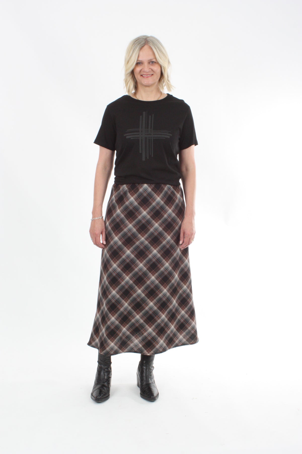 Bias Skirt -  Black and Chocoate Check