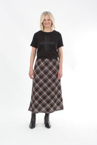 Bias Skirt -  Black and Chocoate Check