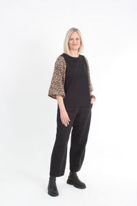 Bennie Top - Black with Floral Sleeve