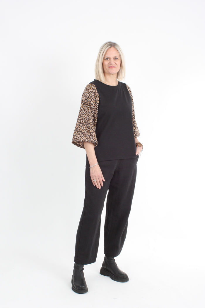 Bennie Top - Black with Floral Sleeve