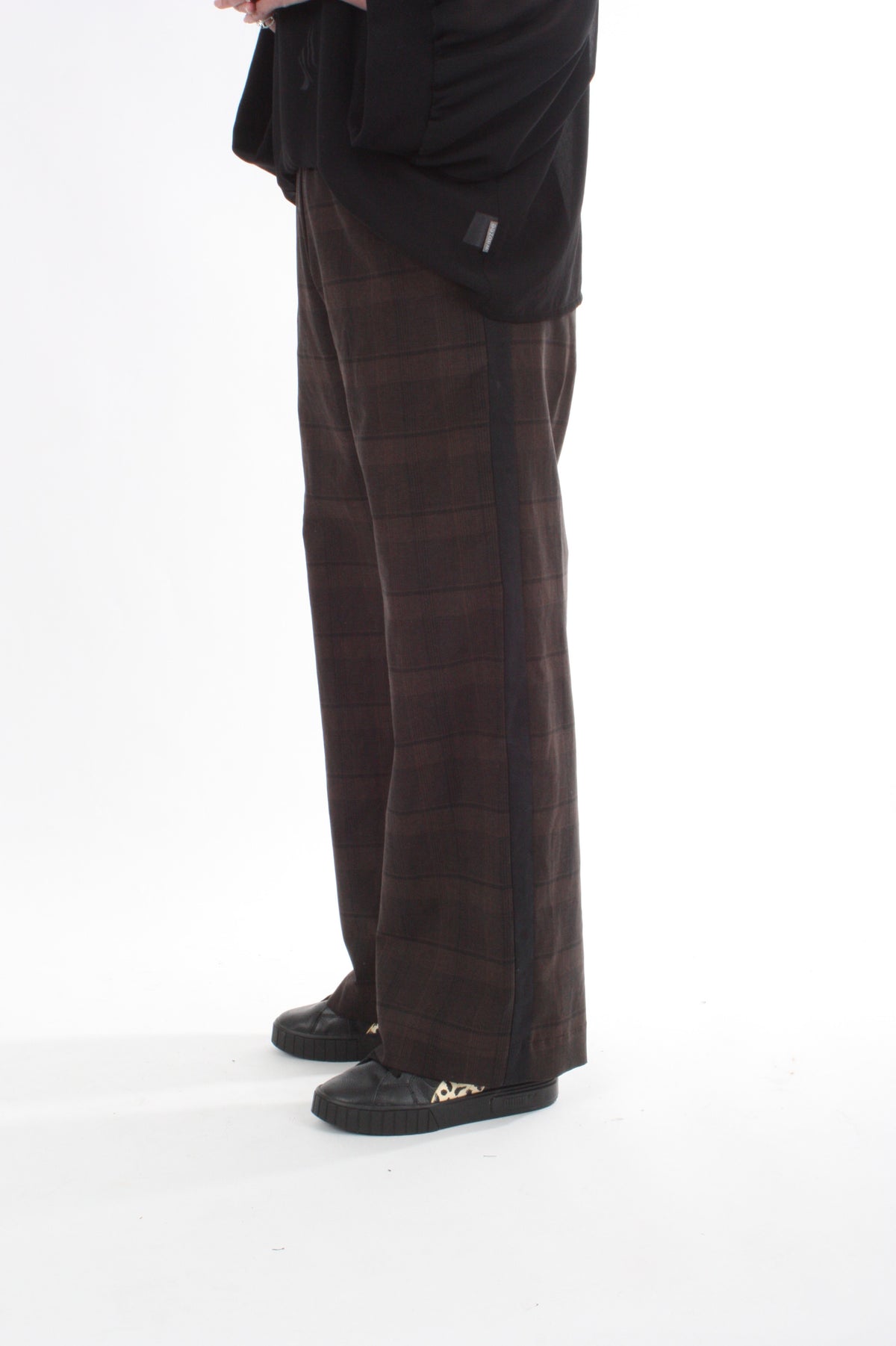 Olivia Pants - Chocolate Check with Black stripe