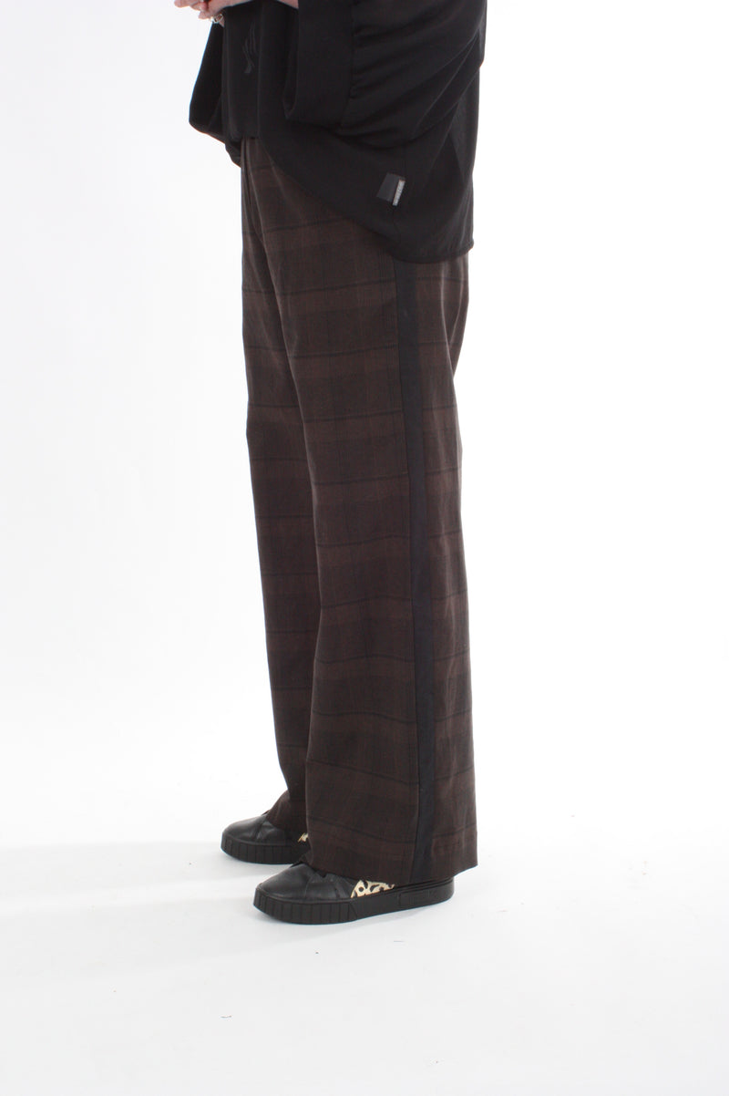 Olivia Pants - Chocolate Check with Black stripe