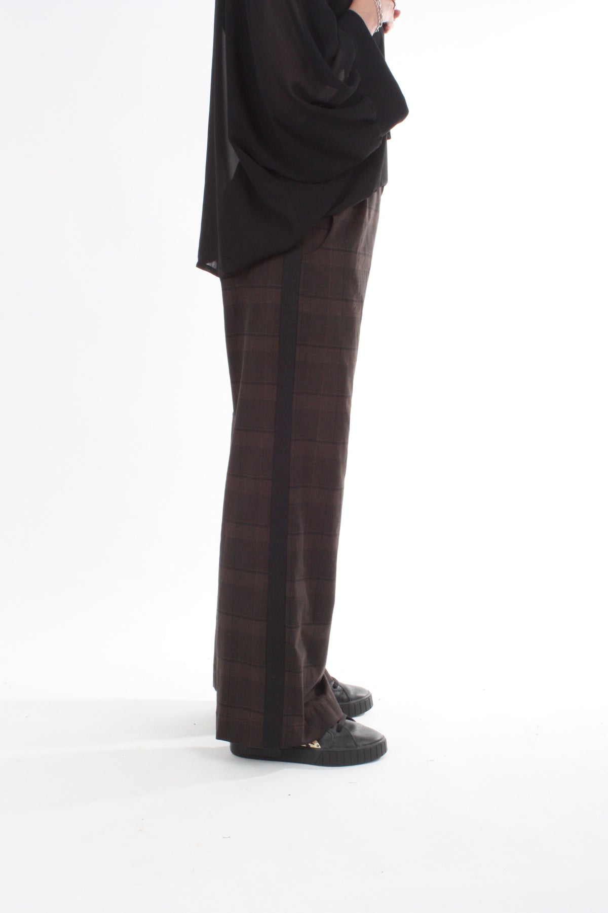 Olivia Pants - Chocolate Check with Black stripe