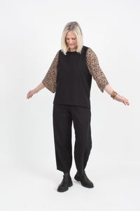 Bennie Top - Black with Floral Sleeve