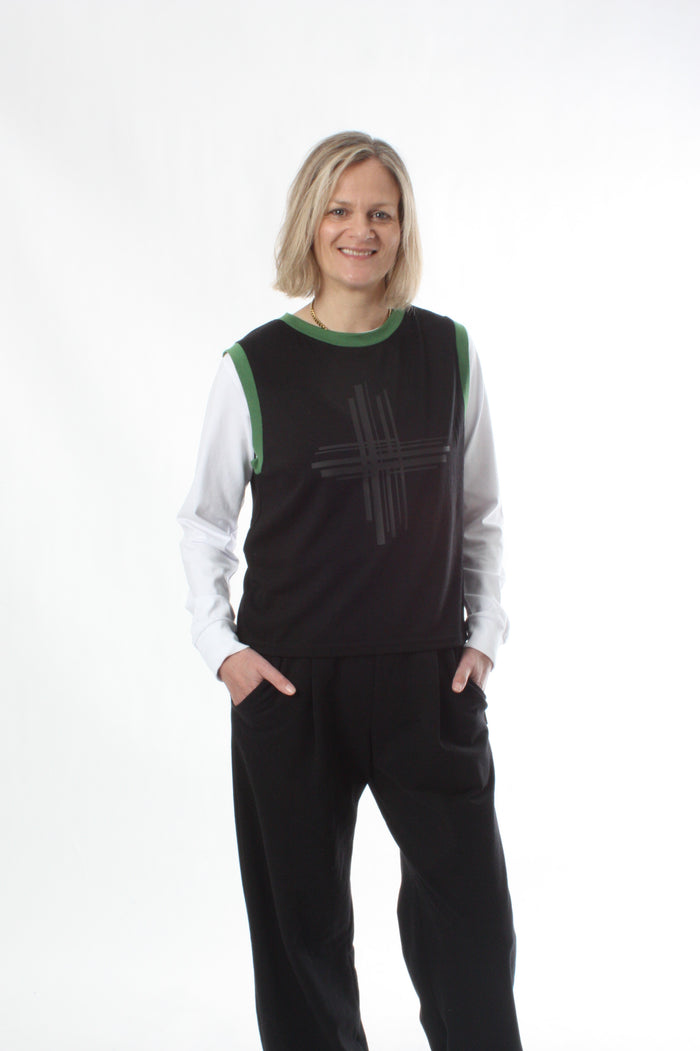 Vest Merino - Black with Green Trims - Pre Order