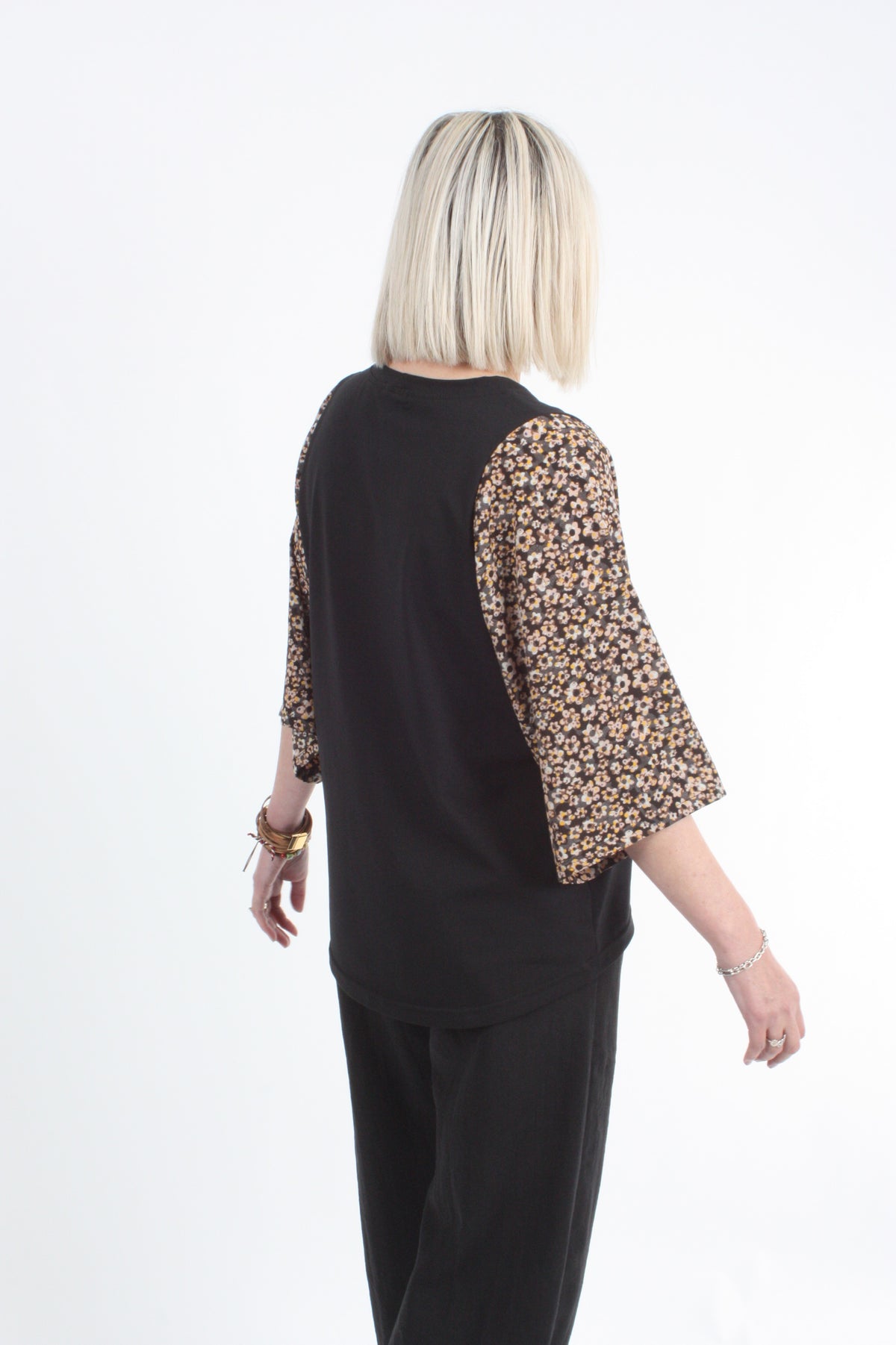 Bennie Top - Black with Floral Sleeve