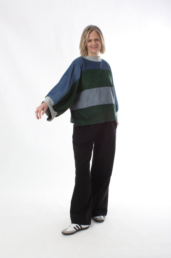 Sonia Top - Blue and Green Corduroy - Pre Order