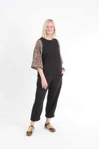 Bennie Top - Black with Floral Sleeve