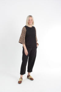 Bennie Top - Black with Floral Sleeve