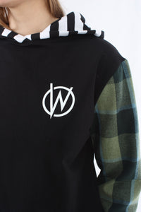 Holly Hoodie - Black with Green Tartan