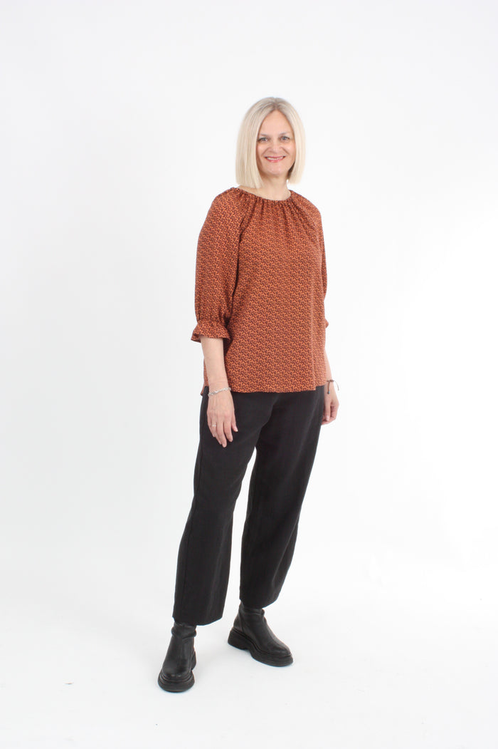 Cora Top - Jaffa and Chocolate Print