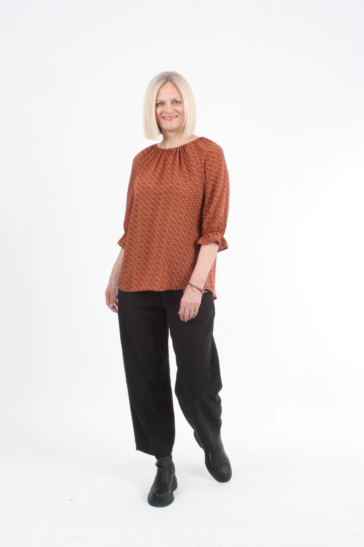 Cora Top - Jaffa and Chocolate Print