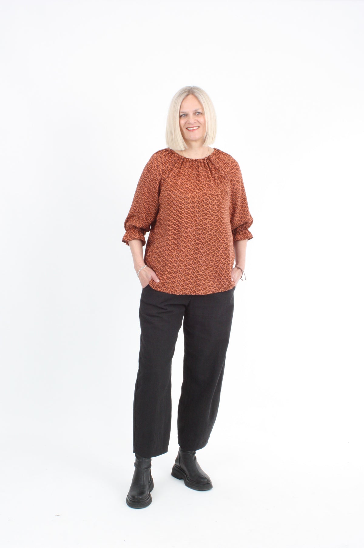 Cora Top - Jaffa and Chocolate Print