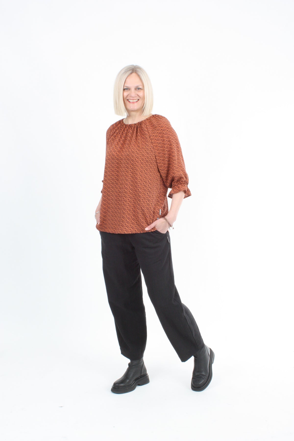 Cora Top - Jaffa and Chocolate Print