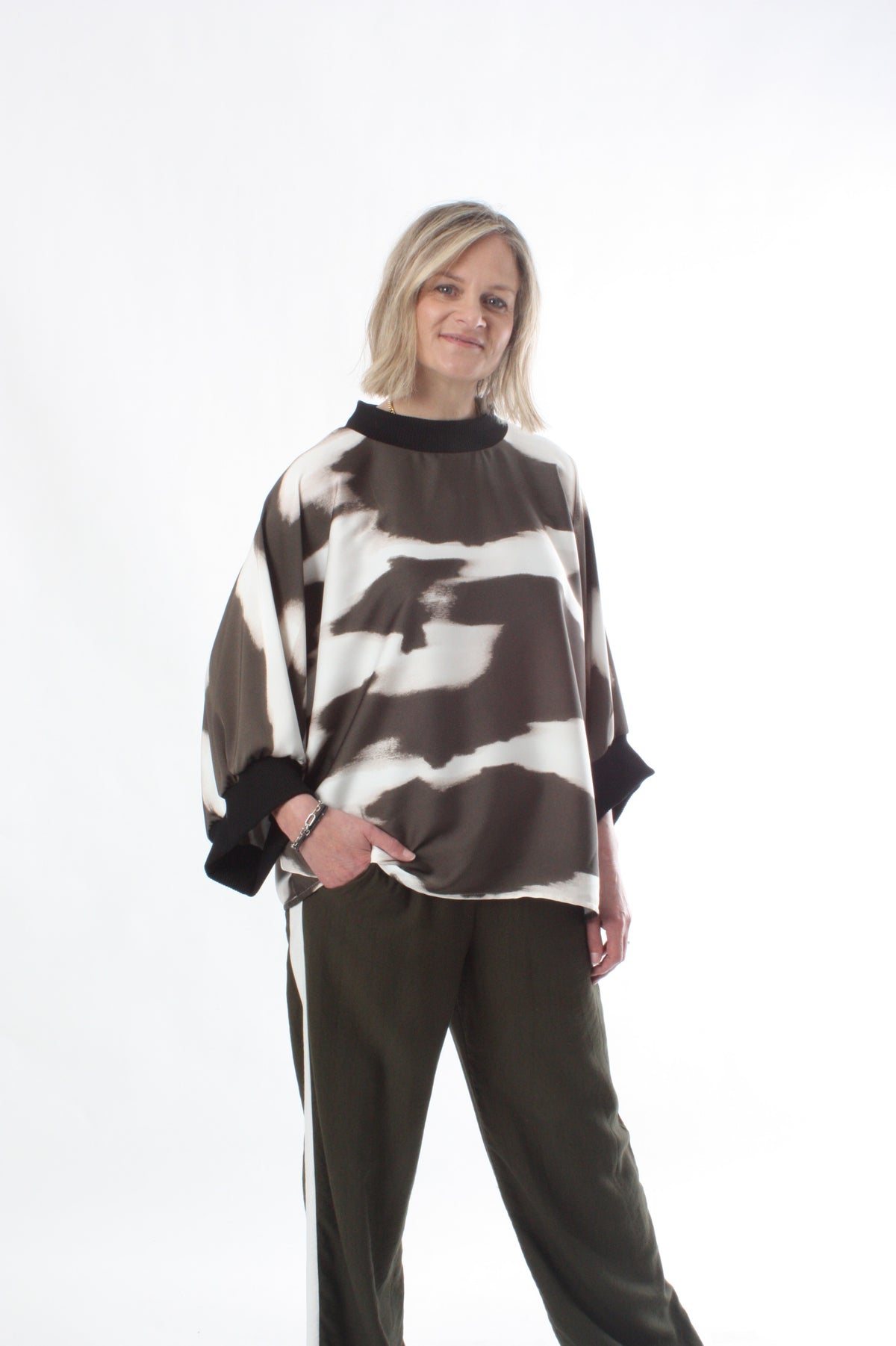Sonia Top - Olive and Ivory