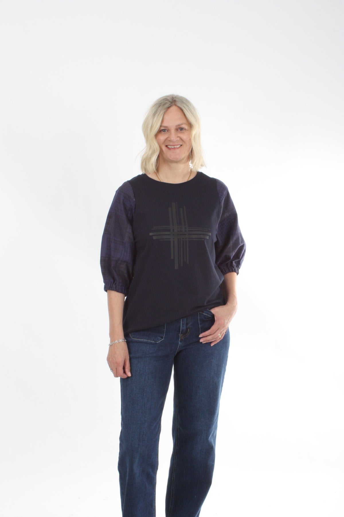 Bennie Top - Navy - Navy Patch sleeve