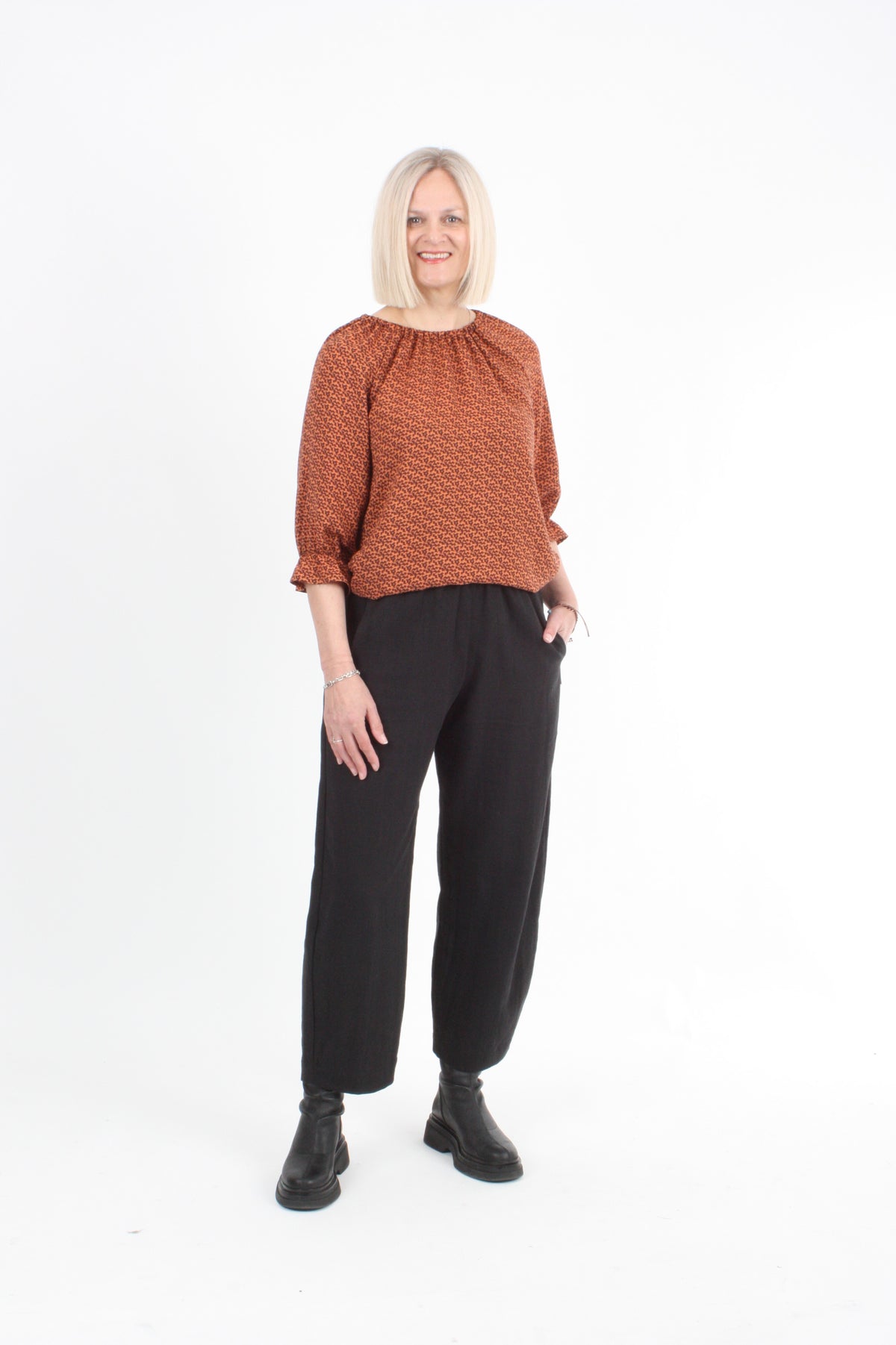 Cora Top - Jaffa and Chocolate Print