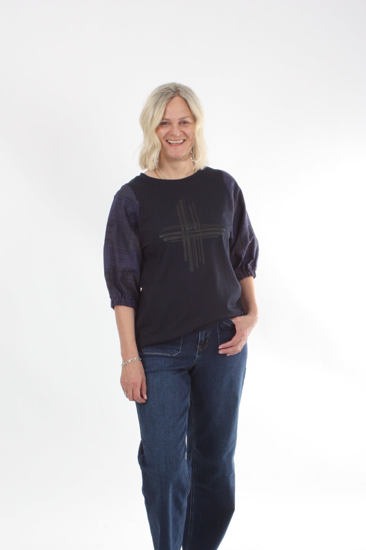 Bennie Top - Navy - Navy Patch sleeve