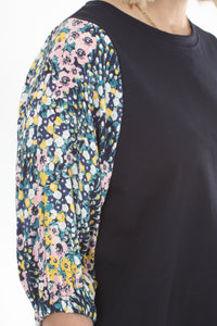 Bennie Top - Navy - Pink and yellow Print sleeve